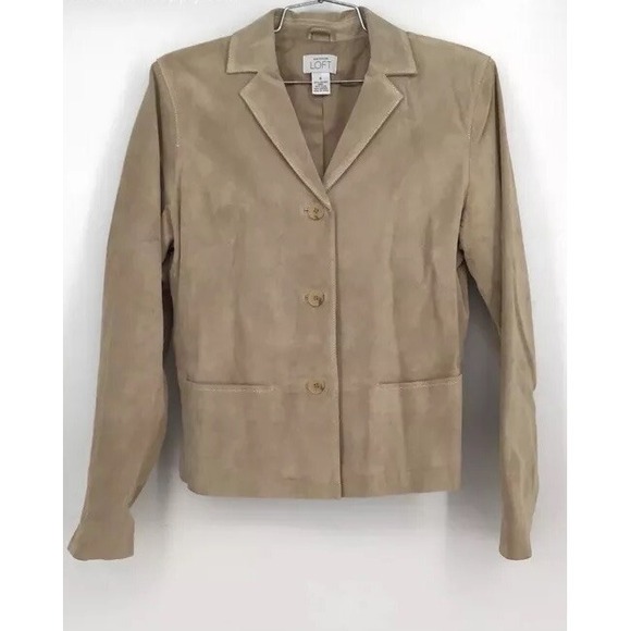 Ann Taylor Loft Jackets & Blazers - Ann Taylor Loft Women's Tan Leather Long Sleeve Single-Breasted Blazer- Sz Small